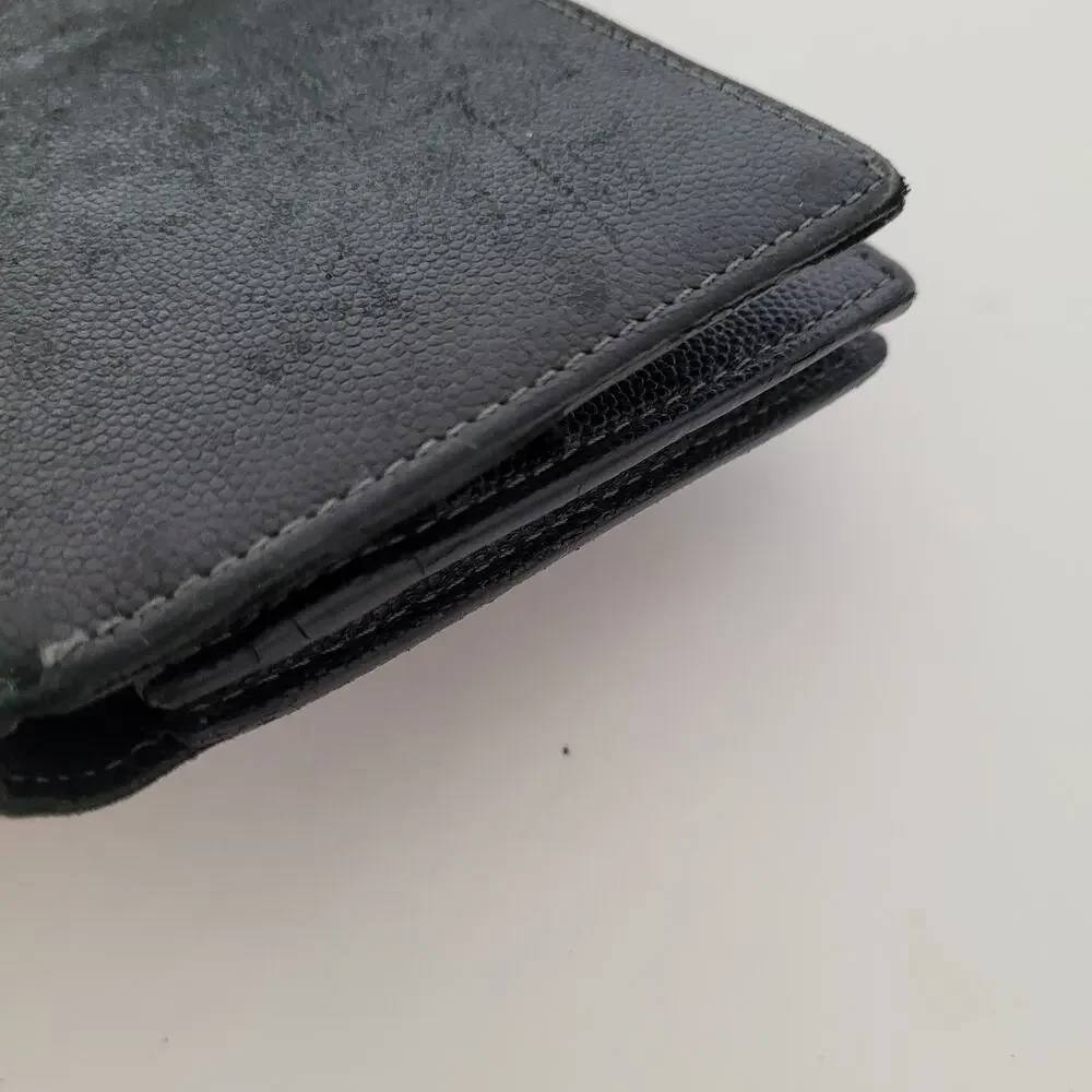 Cartier Santos Bifold Card Holder Checkbook Black Wallet Long Grain Leather